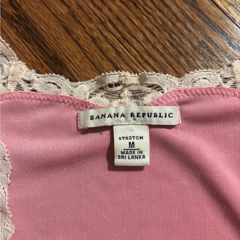 Banana Republic | Y2K Crushed Velvet Pink Tank Lace Trim Stretch Sz M - Picture 5 of 7